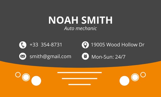 Auto Mechanic Services Offer on Grey and Orange Business Card 91x55mmデザインテンプレート