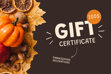 Platilla de diseño Thanksgiving Holiday Decorations Ad Gift Certificate