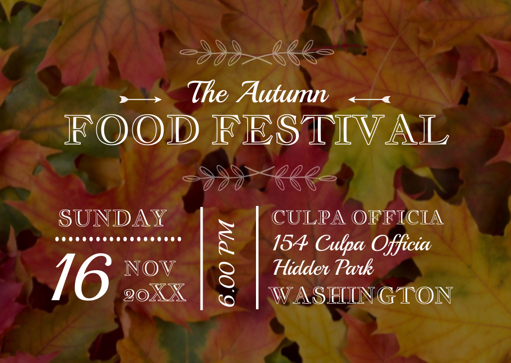 Modèle de visuel Autumn Food Fest Ad with Yellow Leaves - Flyer A6 Horizontal