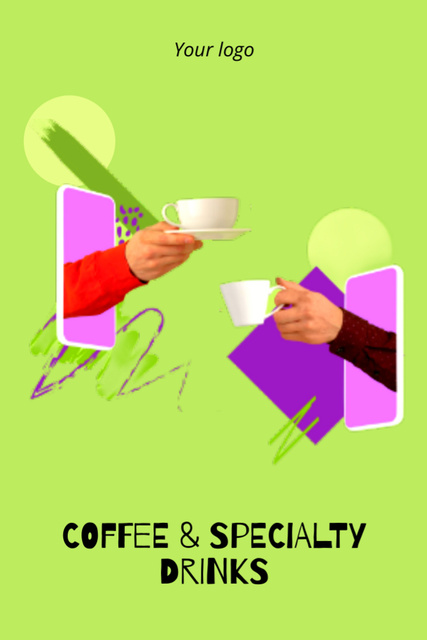 Offer of Coffee and Special Drinks in Green Postcard 4x6in Verticalデザインテンプレート