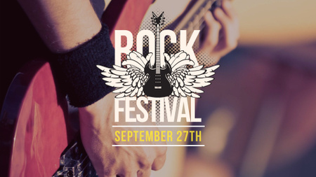 Rock Festival Announcement with Guitar in Hands FB event cover Tasarım Şablonu