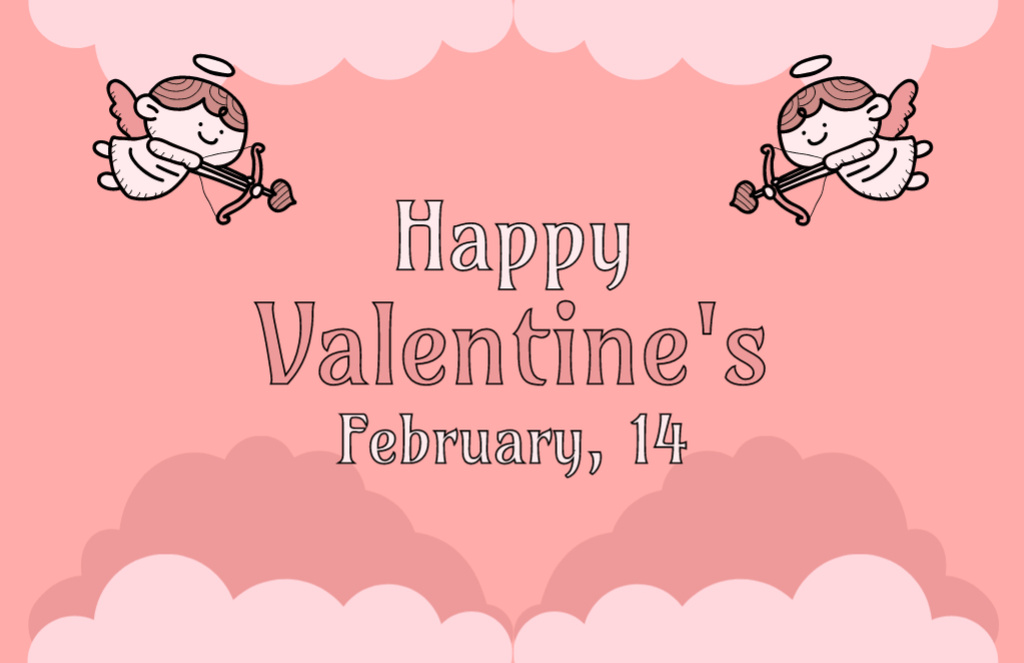 Happy Valentine's Day Greeting with Cute Cartoon Cupids Thank You Card 5.5x8.5in – шаблон для дизайна