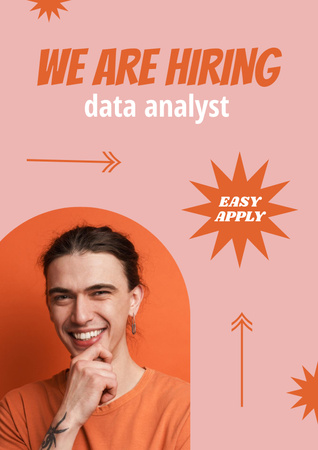 Ontwerpsjabloon van Poster van Data Analyst Vacancy Ad with Smiling Young Guy