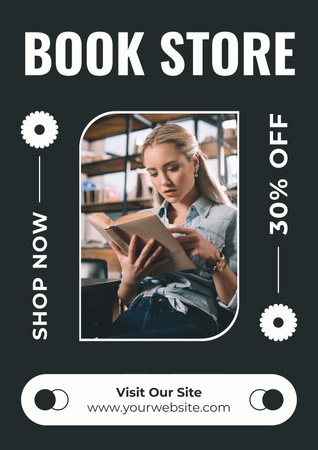 Bookstore Ad with Discount Offer Poster Tasarım Şablonu