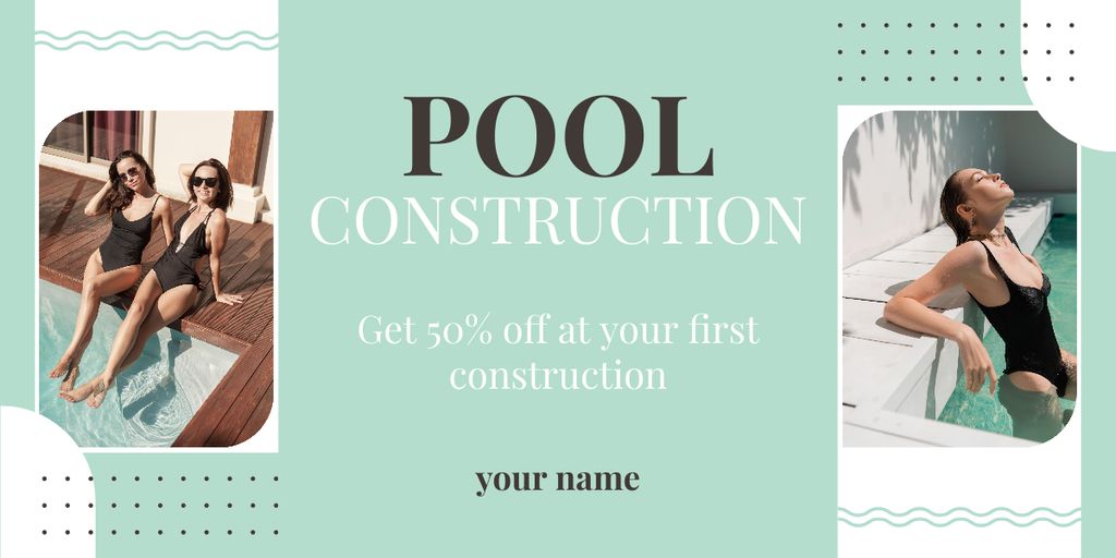 Ontwerpsjabloon van Image van Swimming Pool Construction Services Offer with Young Women in Swimsuits
