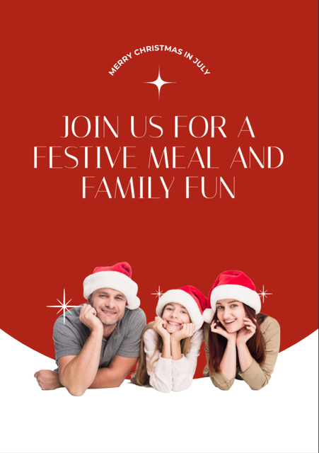 Invitation to Christmas Family Party with Delicious Meal Flyer A7 Design Template