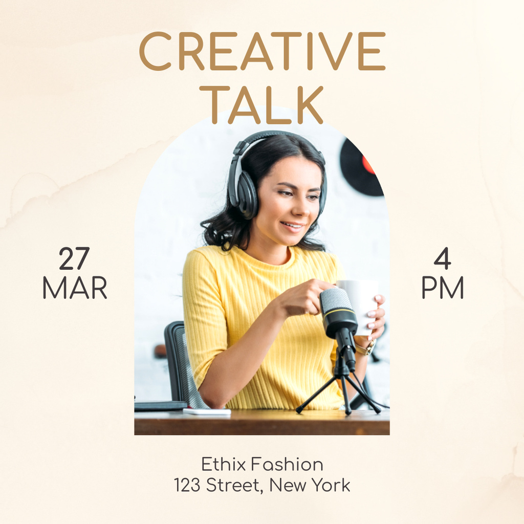 Creative Talk Show Episode Announcement In Beige Instagram Modelo de Design