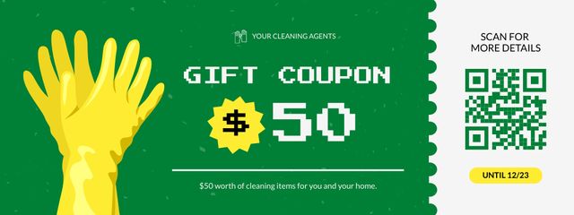 Cleaning Items Green Pixel Illustrated Coupon Design Template