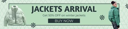 Young Woman in Stylish Green Down Jacket Ebay Store Billboard Design Template