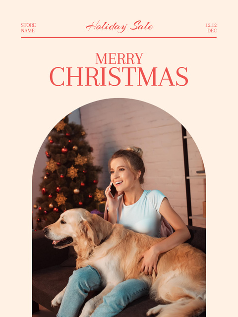 Woman with Dog for Christmas Sale Poster US Tasarım Şablonu