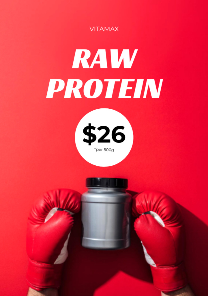 Raw Protein Offer with Grey Jar in Boxing Gloves Flyer A5 Design Template