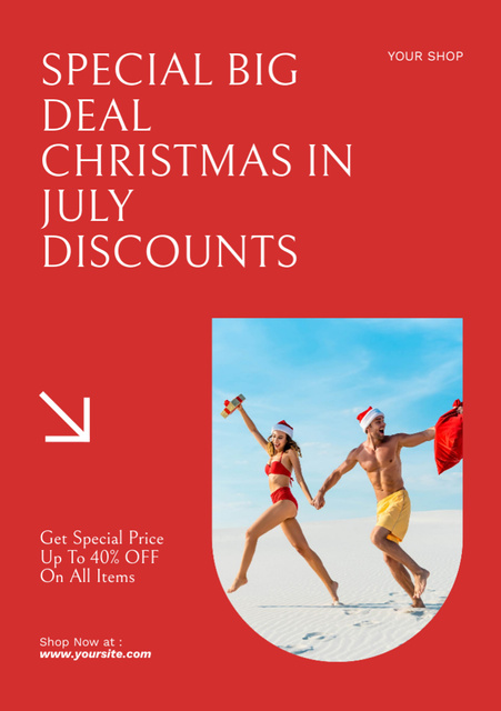 Awesome Christmas Sale in July with Couple At Beach Flyer A5 Design Template