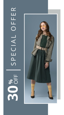 Discount Offer with Woman in Green Dress Instagram Story Design Template