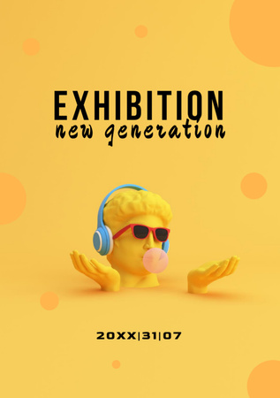 Exhibition Announcement with Funny Human Head Sculpture Flyer A7 Design Template