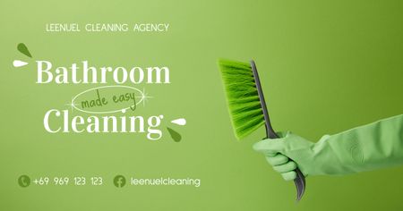 Cleaning Service Ad with Green Glove and Brush Facebook AD Design Template