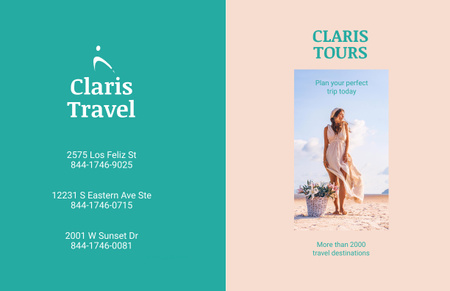 Plantilla de diseño de Travel Tours Offer with Woman Tourist Brochure 11x17in Bi-fold 