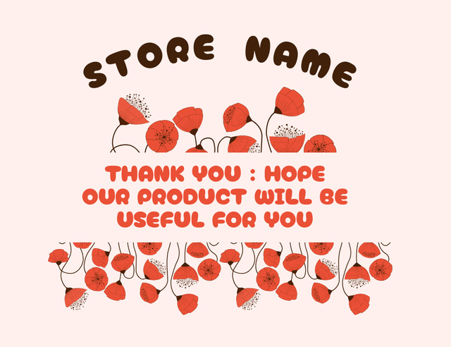 Thank You Notice with Red Poppies Thank You Card 5.5x4in Horizontal – шаблон для дизайна