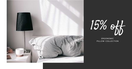Quarto confortável em tons de cinza para venda de travesseiros Facebook AD Modelo de Design