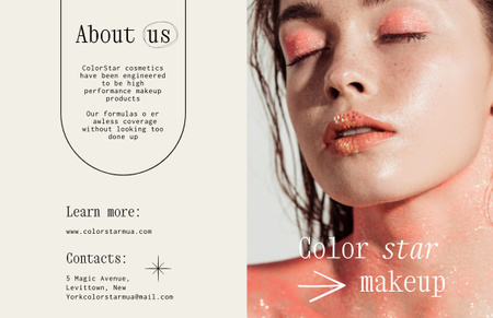 Modèle de visuel offre de services de beauté avec femme dans le maquillage lumineux - Brochure 11x17in Bi-fold