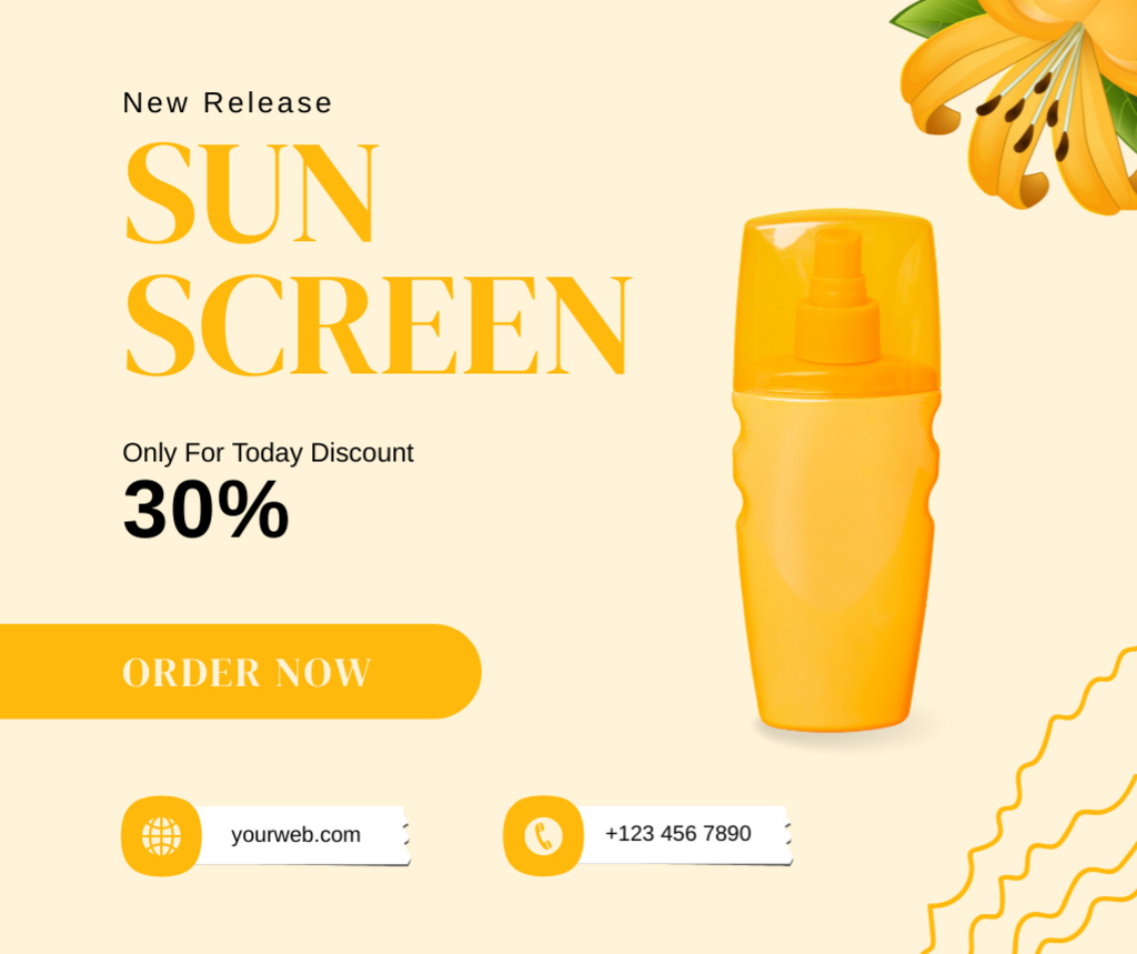 Ontwerpsjabloon van Facebook van Sunscreen Cream Ad on Yellow