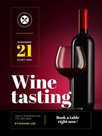 Wine Tasting Event with Red Wine in Glass and Bottle Poster 36x48in Modelo de Design