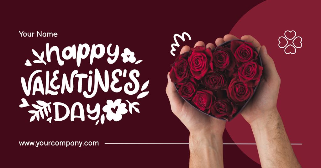 Happy Valentine's Day Greeting With Roses Bouquet In Heart Shape Facebook AD Tasarım Şablonu