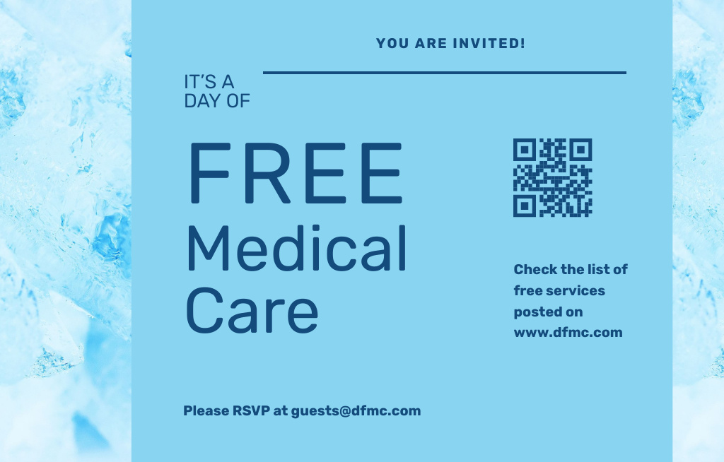 Free Medical Care Day Ad In Blue Invitation 4.6x7.2in Horizontal Modelo de Design