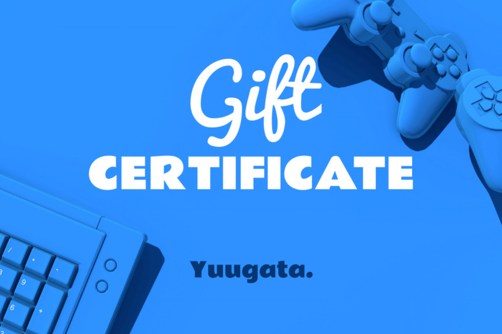 Spectacular Gaming Gear Savings Ad on Blue Gift Certificate Modelo de Design