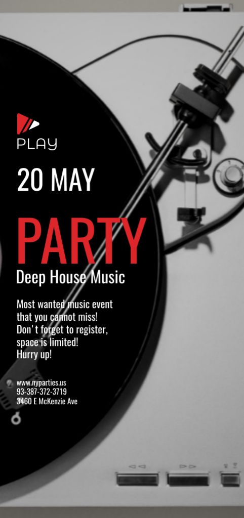 Music Party Invitation with Vinyl Record Player Flyer DIN Large Modelo de Design