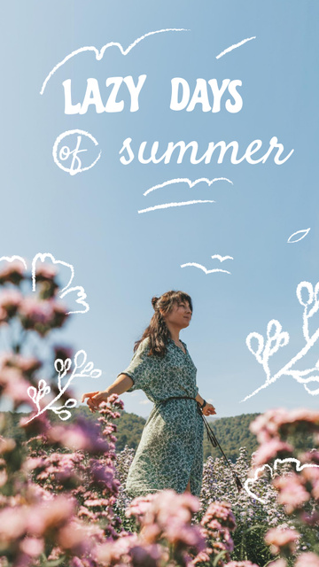Designvorlage Summer Inspiration with Girl in Flower Field für Instagram Story
