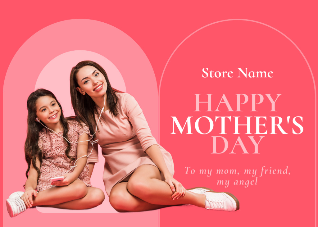 Mother's Day Greeting with Stylish Mom and Daughter Postcard 5x7in – шаблон для дизайна