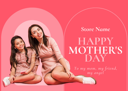 Mother's Day Greeting with Stylish Mom and Daughter Postcard 5x7in Design Template