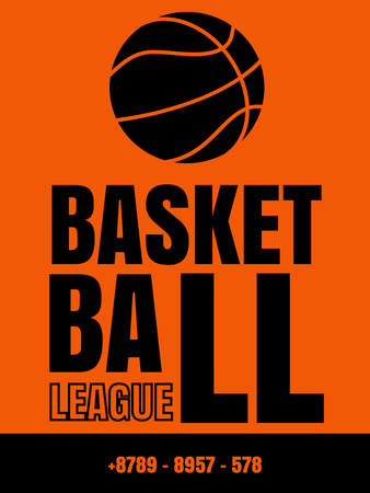 Basketball League Advertising with Ball on Orange Poster US Design Template