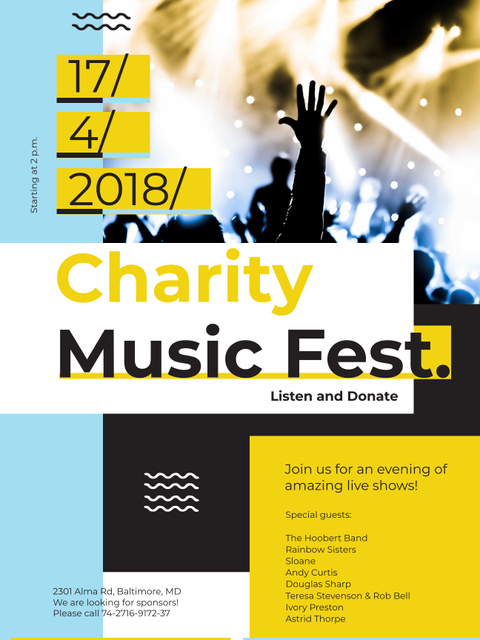 Charity Music Fest Invitation Crowd at Concert Poster US Design Template
