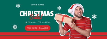 Man with Christmas Surprise Gift Box Facebook cover Design Template
