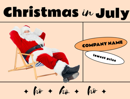 Cute Santa Claus Resting on Sun Lounger Postcard 4.2x5.5in Design Template