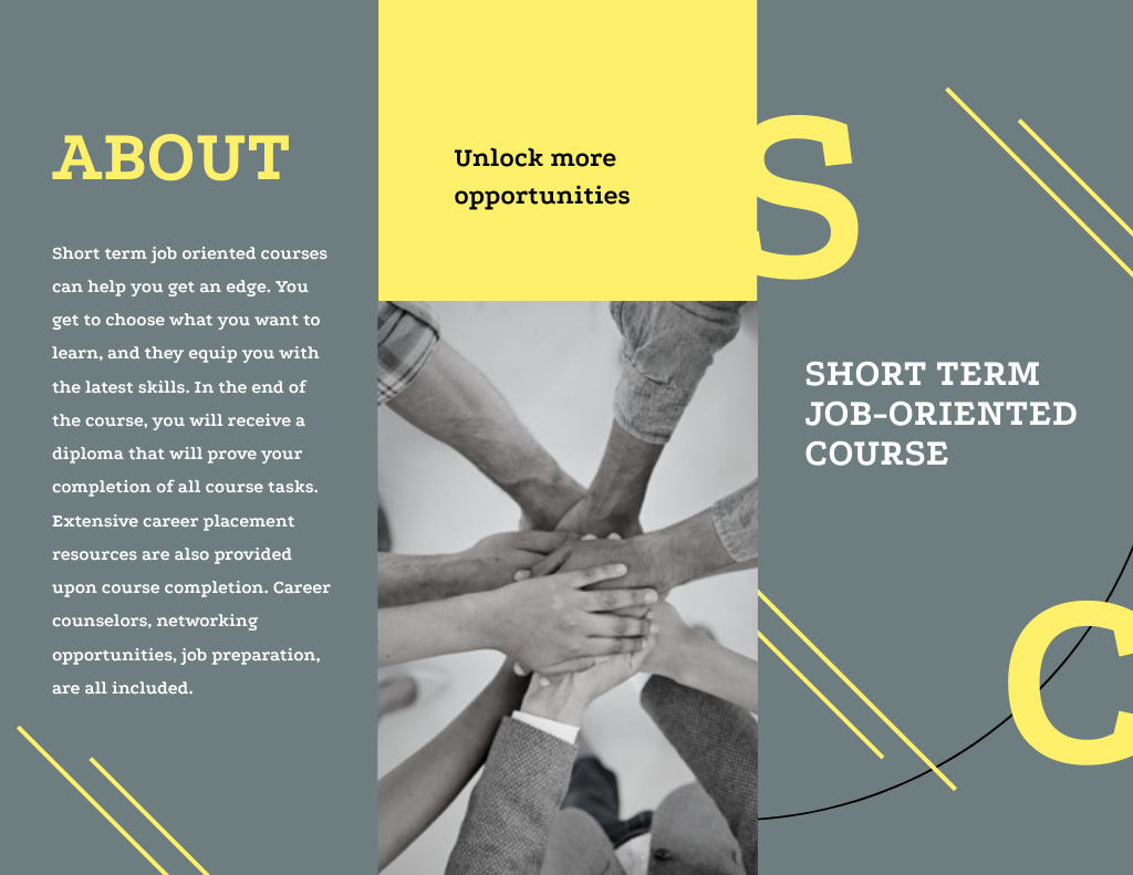 Job Oriented Courses Ad with Hands Brochure 8.5x11in Z-fold Design Template