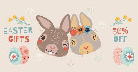 Fascinating Bunnies And Discount For Easter Holiday Presents Facebook AD Πρότυπο σχεδίασης