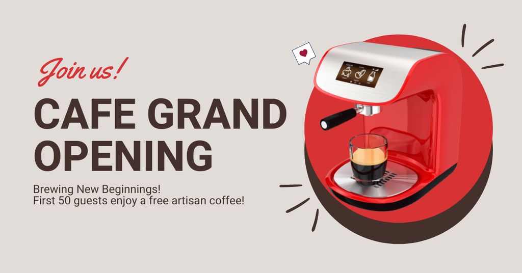 Ontwerpsjabloon van Facebook AD van Cafe Grand Opening With Free Artisan Coffee