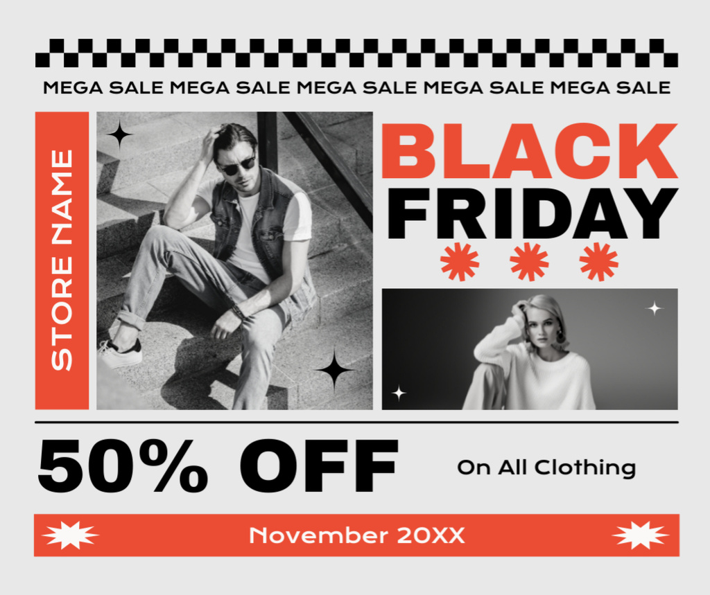Black Friday Bargains for Trendy Wear Facebookデザインテンプレート