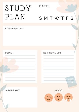 Simple Study Planner with Flowers and Emoticons Schedule Planner Design Template