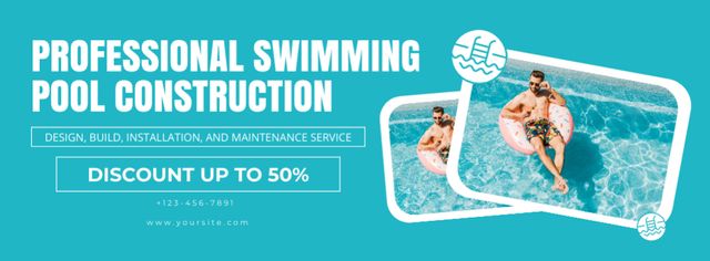 Designvorlage Swimming Pool Construction Services Offer At Reduced Cost für Facebook cover