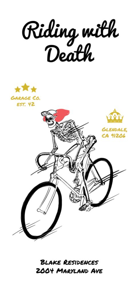 Cycling Event Announcement with Skeleton Riding on Bicycle Flyer DIN Large Πρότυπο σχεδίασης