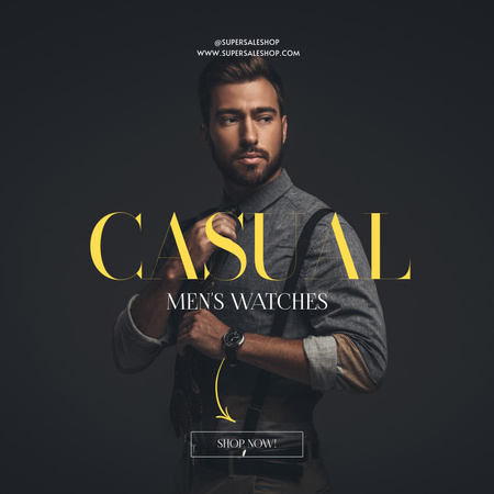 Wrist Watch Ad with Stylish Man Instagram AD Design Template