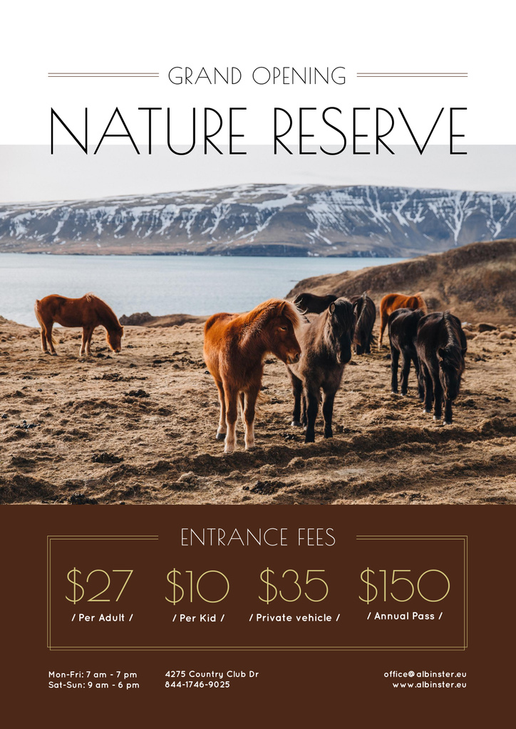 Reserve Grand Opening with Herd of Horses Poster Design Template