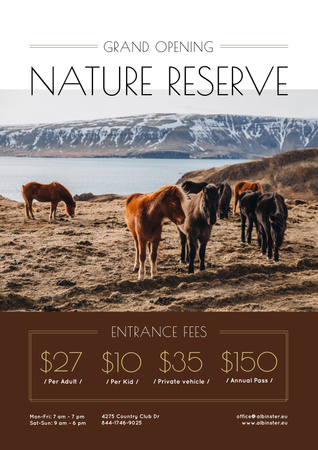 Nature Reserve Grand Opening Announcement Herd of Horses Poster Design Template