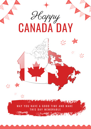 Haritalı Güzel Kanada Günü Kutlama Duyurusu Poster Tasarım Şablonu