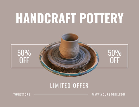Designvorlage Handwerkliche Keramik mit Rabatt und begrenztem Angebot für Thank You Card 5.5x4in Horizontal