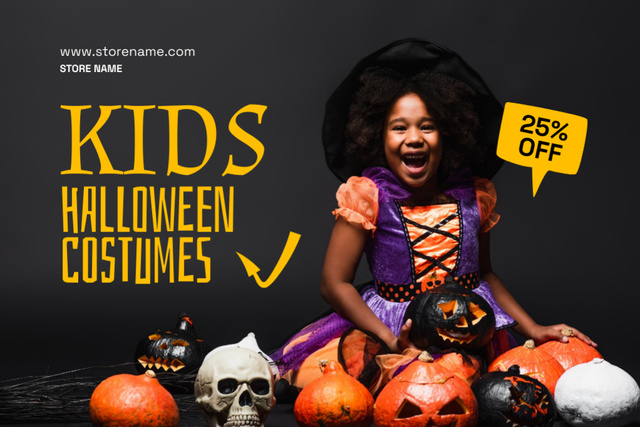 Kids Halloween Costumes Offer Label Design Template