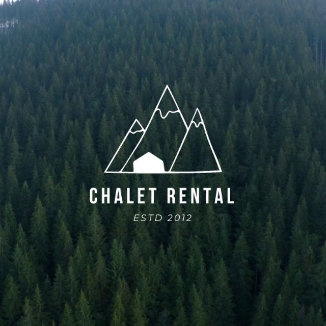 Platilla de diseño Chalet Rental Offer with Mountains And Forest Landscape Animated Logo